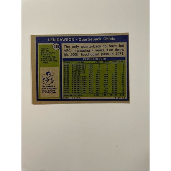 Len Dawson 1972 Topps #245 in excellent condition - Picture 4 of 4